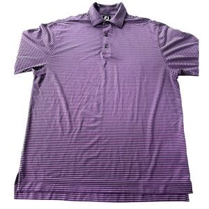 FootJoy Golf Polo Shirt Mens L Purple Gray Stripe Embroidered Preppy Performance